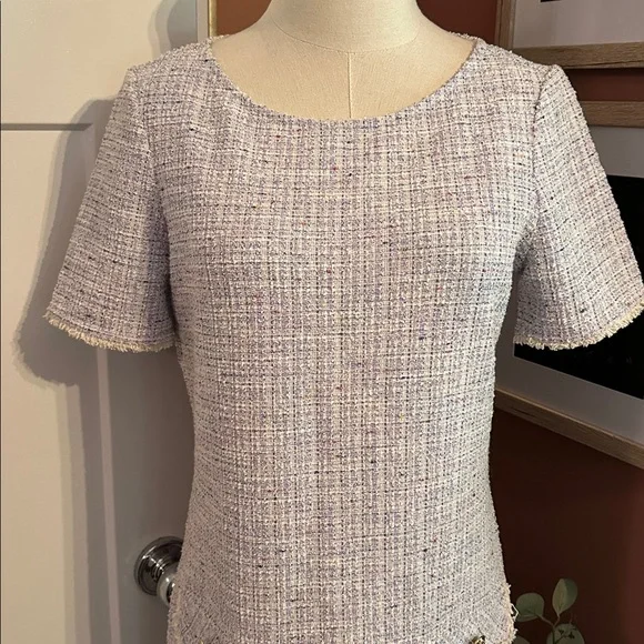 Isaac Mizrahi Boucle Tweed hip pockets lavender Cream short sleeve S Mini Dress - Picture 2 of 14